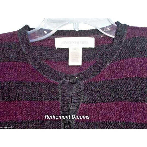 Jones New York Size M Womens Cardigan Sweater Striped Button-Front - Picture 2 of 7